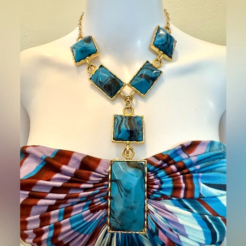 SKY Statement Necklace Swirl Print Strapless Mini Dress - Size Small - Picture 4 of 12